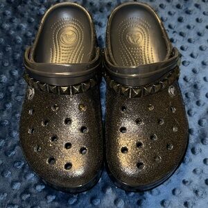 Crocs Black Glitter Crocs with Studs